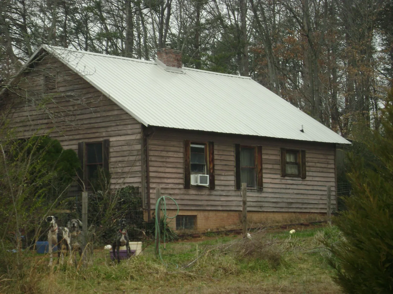 White metal roof on an old wood sided farmhouse, from a Metal Roof Installation job in Normal